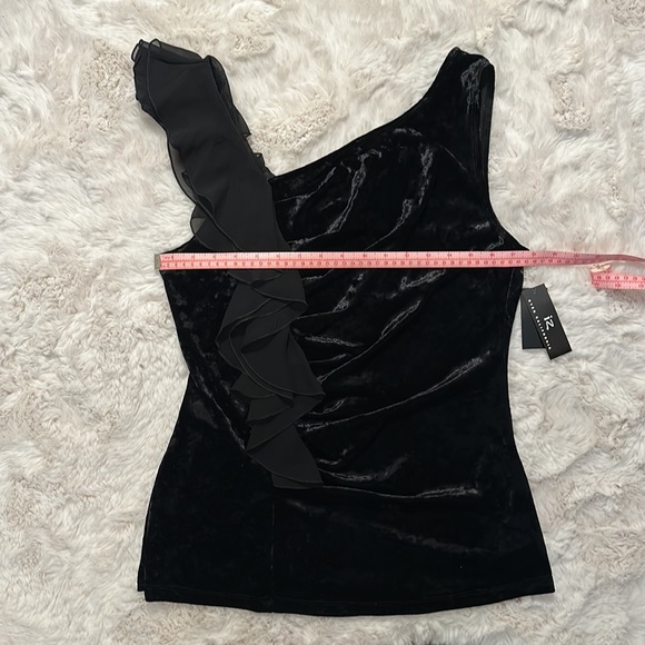 IZ Byer California Black Velvet & Organza Ruffle Gathered Asymmetrical Tank Y2K - Picture 3 of 8